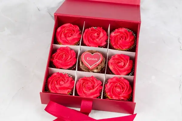 Personalised Red Rose Cupcakes Box of 9