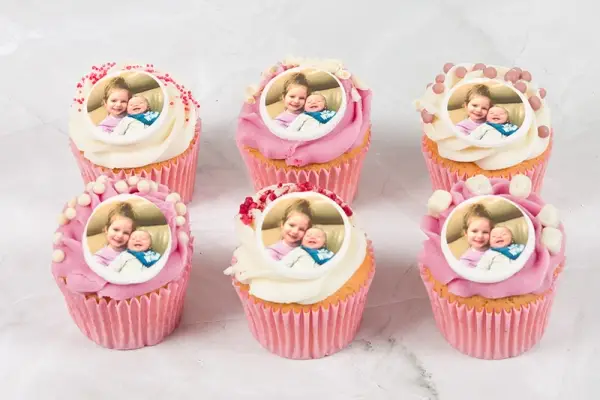 Photo or Logo Strawberry & Cream Cupcakes All Personalised